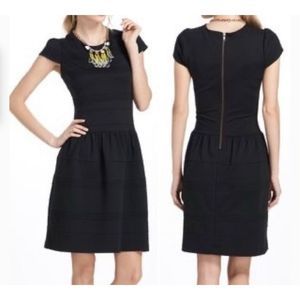 Anthropologie Girls from Savoy Black Pintuck Ponte Short Sleeve Mini Dress size